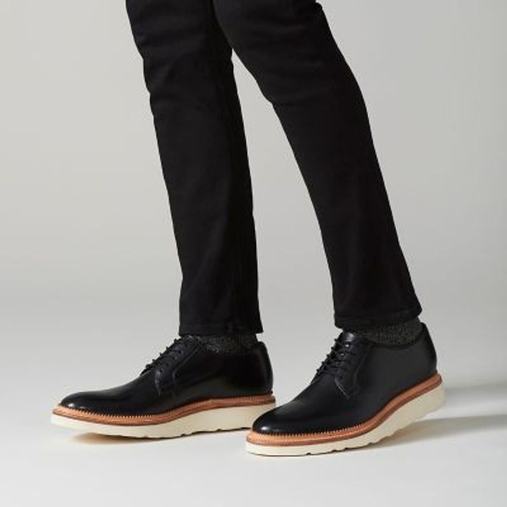 NEW!! Men’s Bostonian Rhodes Wedge Lace Up Black Leather Size 12M